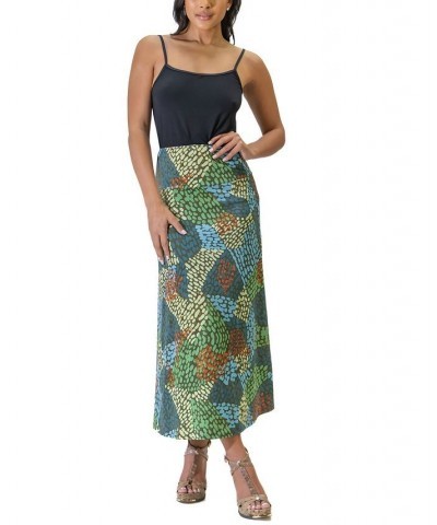 Women's Elastic Waist Long Maxi Skirt Green Multi $31.95 Skirts