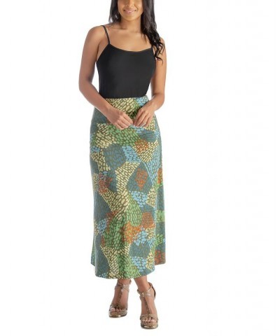 Women's Elastic Waist Long Maxi Skirt Green Multi $31.95 Skirts