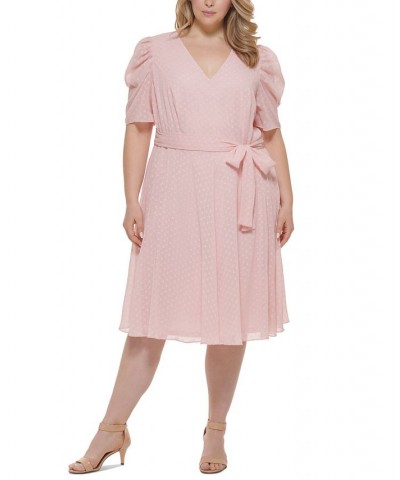 Plus Size Swiss-Dot Puff-Sleeve Dress Ballerina Pink $33.97 Dresses