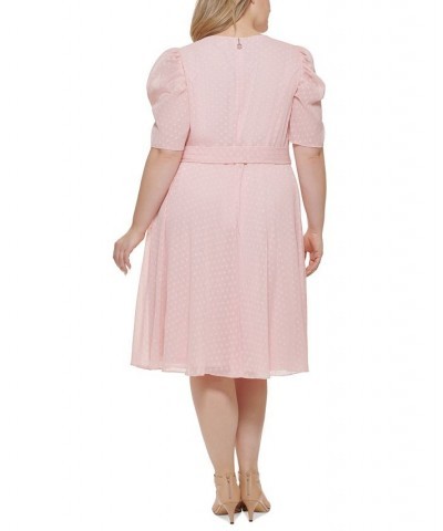 Plus Size Swiss-Dot Puff-Sleeve Dress Ballerina Pink $33.97 Dresses