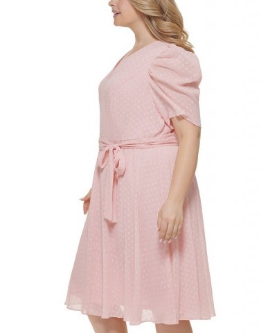 Plus Size Swiss-Dot Puff-Sleeve Dress Ballerina Pink $33.97 Dresses