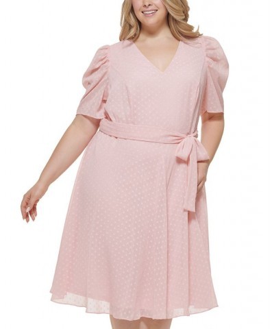 Plus Size Swiss-Dot Puff-Sleeve Dress Ballerina Pink $33.97 Dresses