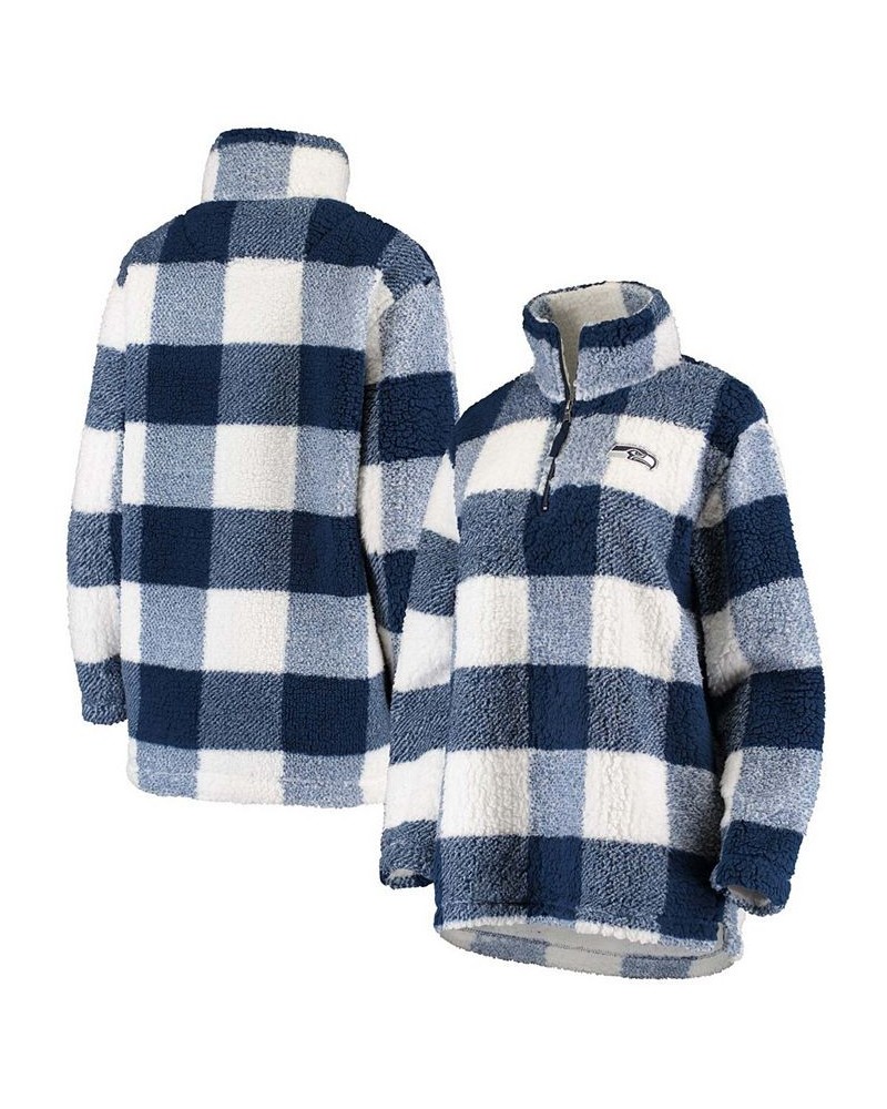 Women's Navy Seattle Seahawks Sherpa Plaid Quarter-Zip Jacket Navy $43.70 Jackets