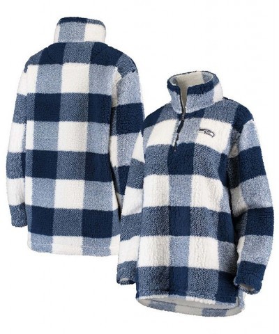 Women's Navy Seattle Seahawks Sherpa Plaid Quarter-Zip Jacket Navy $43.70 Jackets