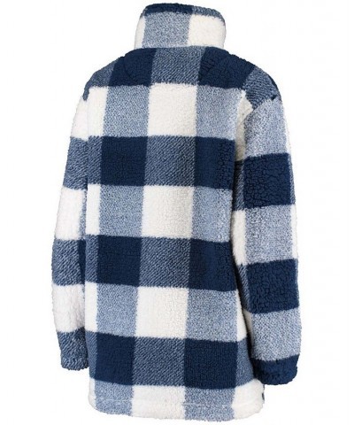 Women's Navy Seattle Seahawks Sherpa Plaid Quarter-Zip Jacket Navy $43.70 Jackets