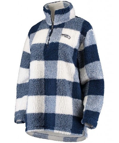 Women's Navy Seattle Seahawks Sherpa Plaid Quarter-Zip Jacket Navy $43.70 Jackets