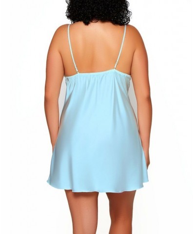 Plus Size Alison Satin and Lace Sleep Chemise Lingerie Blue $30.87 Lingerie