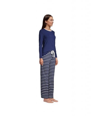 Women's Petite Knit Pajama Set Long Sleeve T-Shirt and Pants Deep sea navy founders stripe $34.38 Sleepwear