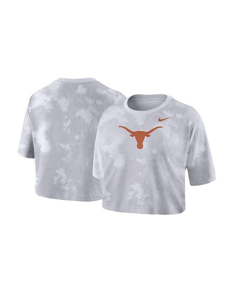 Women's White Texas Longhorns Tie-Dye Cropped T-shirt White $20.25 Tops