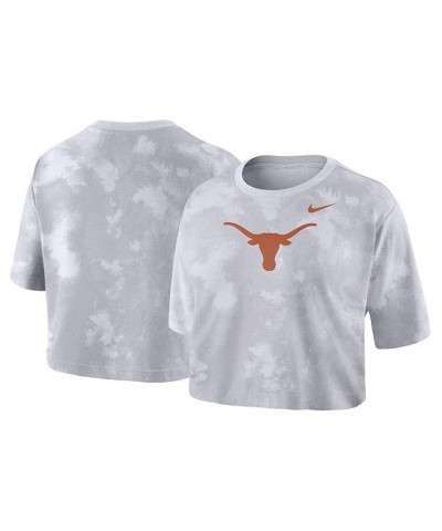 Women's White Texas Longhorns Tie-Dye Cropped T-shirt White $20.25 Tops