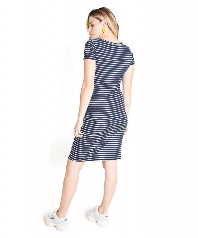 Women's Maternity Short Sleeve Tshirt Dress Navy, White Stripe $35.00 Dresses