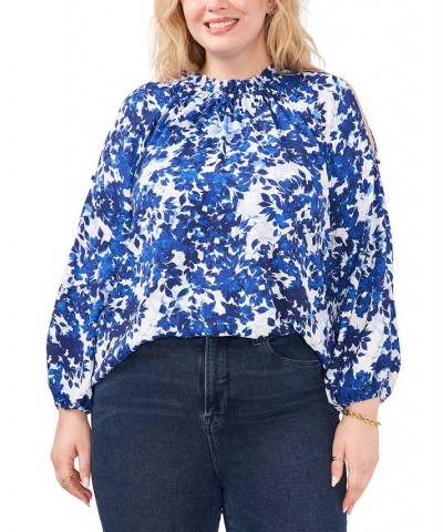 Plus Size Printed Split-Sleeve Top Opulent Blue $31.61 Tops