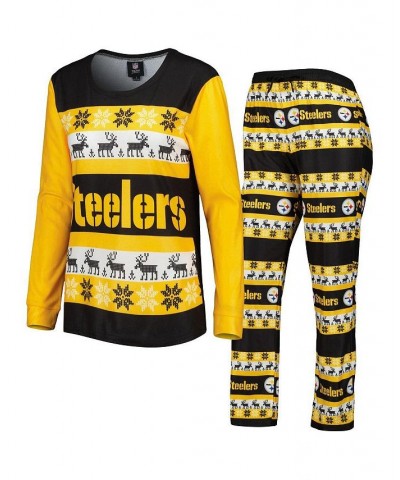 Women's Black Pittsburgh Steelers Holiday Ugly Pajama Set Black $38.40 Pajama