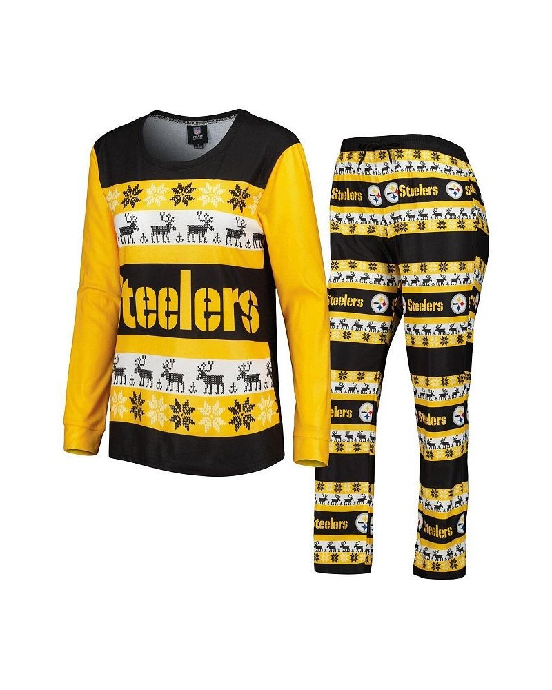 Women's Black Pittsburgh Steelers Holiday Ugly Pajama Set Black $38.40 Pajama