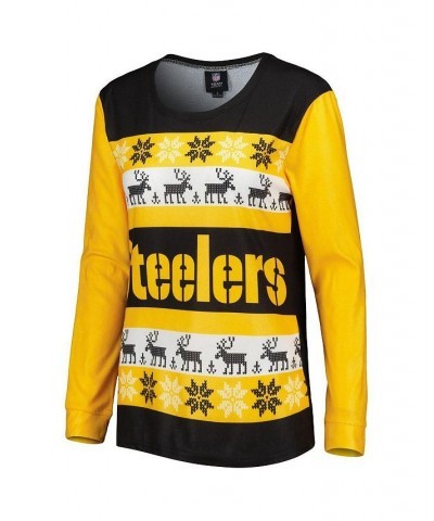 Women's Black Pittsburgh Steelers Holiday Ugly Pajama Set Black $38.40 Pajama