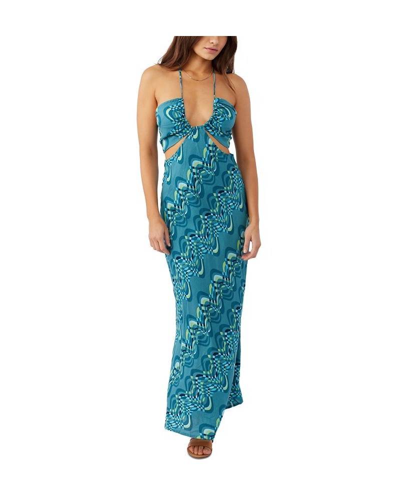 Juniors' Lila Printed Cutout Halter Maxi Dress Blue Moon $43.35 Dresses