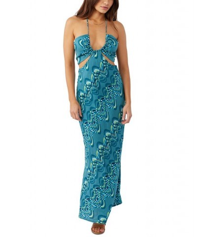 Juniors' Lila Printed Cutout Halter Maxi Dress Blue Moon $43.35 Dresses