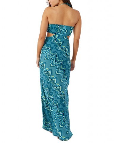 Juniors' Lila Printed Cutout Halter Maxi Dress Blue Moon $43.35 Dresses