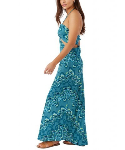 Juniors' Lila Printed Cutout Halter Maxi Dress Blue Moon $43.35 Dresses