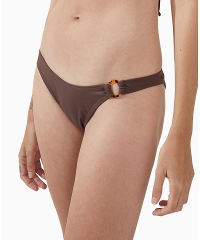 Women's O-Ring Seamed Brazilian Bikini Bottoms Brownie $14.00 Swimsuits