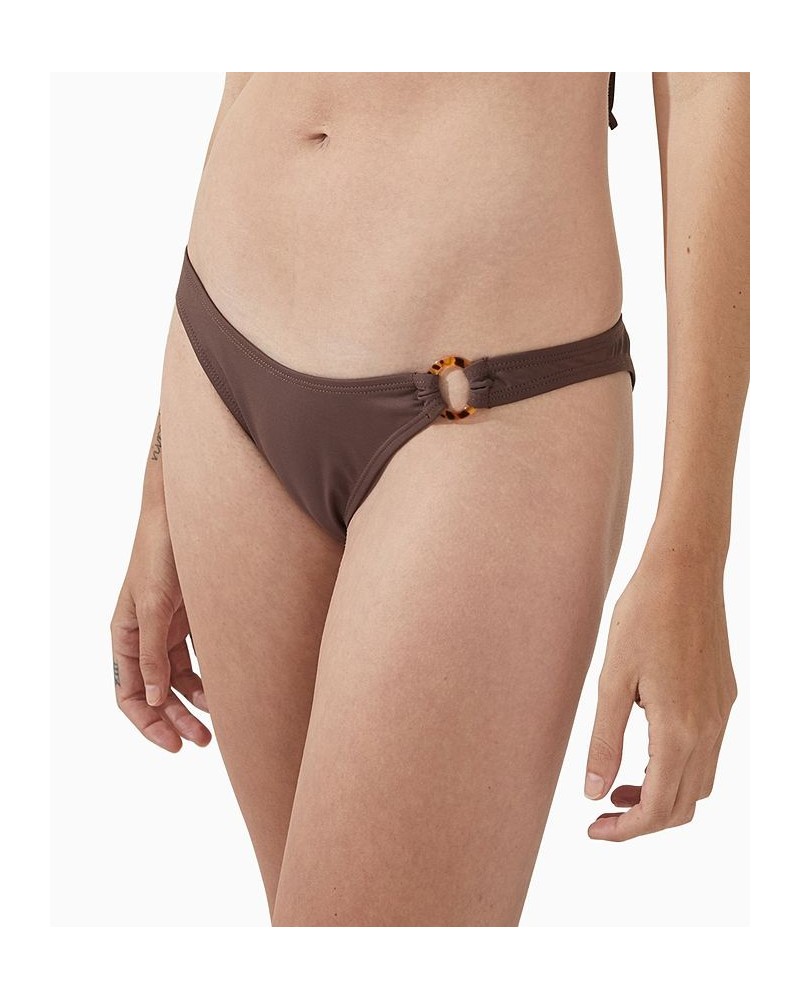 Women's O-Ring Seamed Brazilian Bikini Bottoms Brownie $14.00 Swimsuits