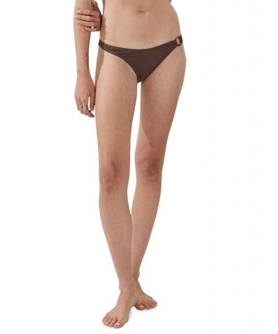 Women's O-Ring Seamed Brazilian Bikini Bottoms Brownie $14.00 Swimsuits