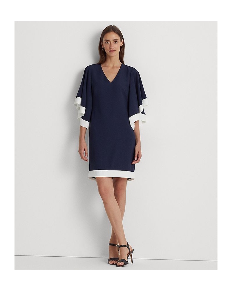 Women's Ruffle-Sleeve Crepe Cocktail Dress French Navy White $81.90 Dresses