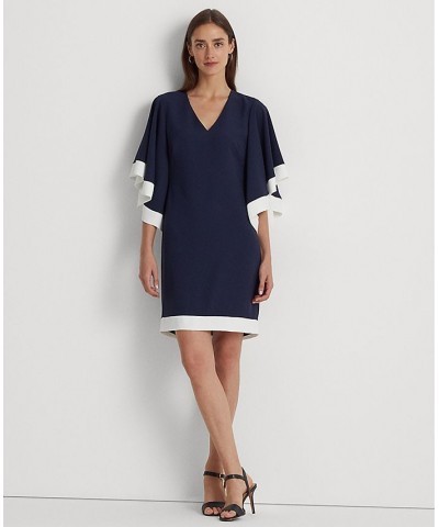 Women's Ruffle-Sleeve Crepe Cocktail Dress French Navy White $81.90 Dresses