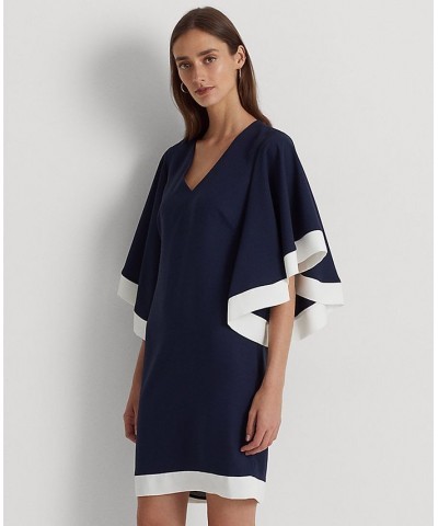 Women's Ruffle-Sleeve Crepe Cocktail Dress French Navy White $81.90 Dresses