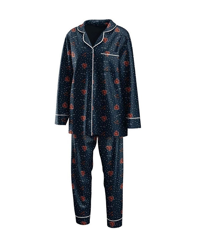 Women's Navy Chicago Bears Plus Size Long Sleeve Button-Up Shirt Pants Sleep Set Navy $41.24 Pajama