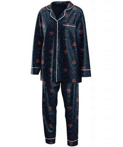 Women's Navy Chicago Bears Plus Size Long Sleeve Button-Up Shirt Pants Sleep Set Navy $41.24 Pajama