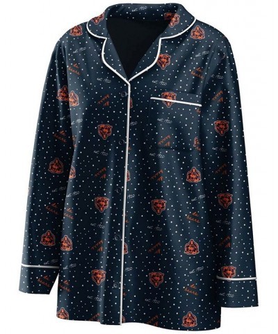 Women's Navy Chicago Bears Plus Size Long Sleeve Button-Up Shirt Pants Sleep Set Navy $41.24 Pajama