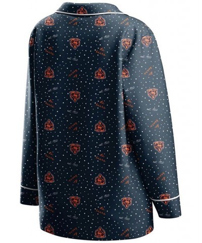 Women's Navy Chicago Bears Plus Size Long Sleeve Button-Up Shirt Pants Sleep Set Navy $41.24 Pajama