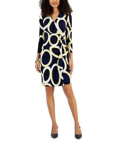 Women's Circle-Print Faux-Wrap Dress Kasper Navy Multi $29.80 Dresses