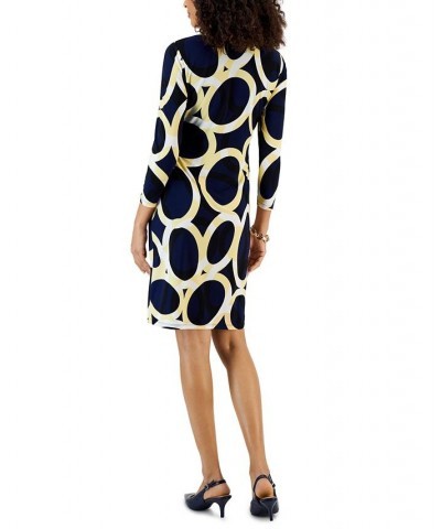 Women's Circle-Print Faux-Wrap Dress Kasper Navy Multi $29.80 Dresses