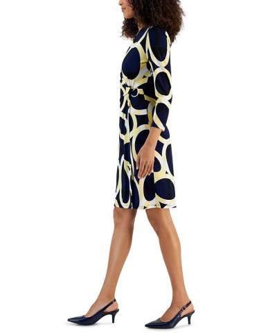 Women's Circle-Print Faux-Wrap Dress Kasper Navy Multi $29.80 Dresses