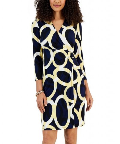 Women's Circle-Print Faux-Wrap Dress Kasper Navy Multi $29.80 Dresses