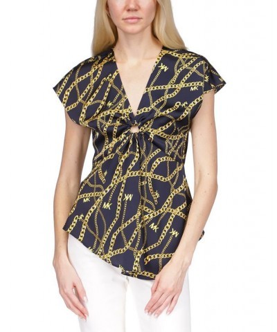 Women's Logo Chain-Print Ring Top Midnight Blue $35.64 Tops