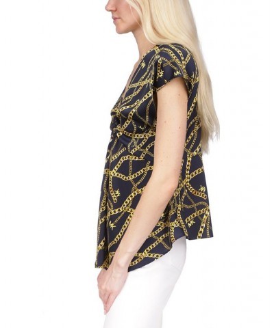 Women's Logo Chain-Print Ring Top Midnight Blue $35.64 Tops