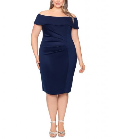 Plus Size Off-The-Shoulder Midi Dress Navy $73.39 Dresses