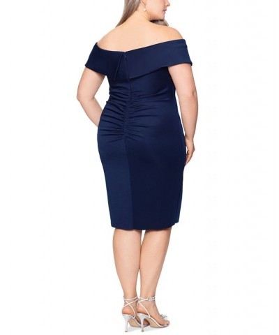 Plus Size Off-The-Shoulder Midi Dress Navy $73.39 Dresses