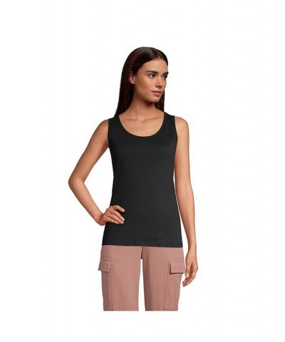 Women's Petite Cotton Tank Top Black $20.85 Tops