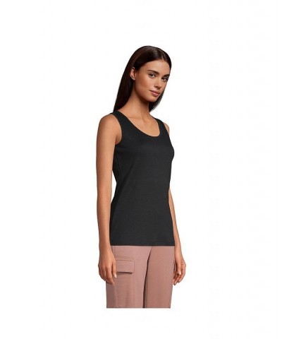 Women's Petite Cotton Tank Top Black $20.85 Tops