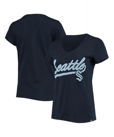 Women's '47 Navy Seattle Kraken Script Sweep Ultra Rival T-shirt Navy $19.00 Tops
