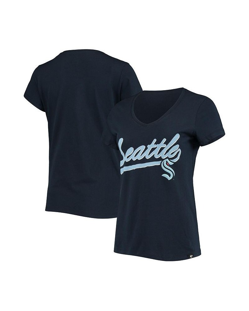 Women's '47 Navy Seattle Kraken Script Sweep Ultra Rival T-shirt Navy $19.00 Tops