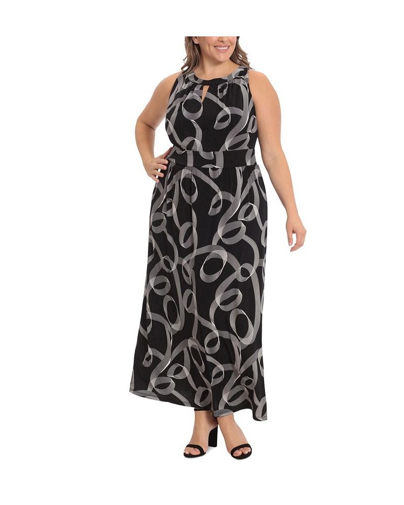 Plus Size Halter Keyhole Printed Maxi Dress Black $54.50 Dresses