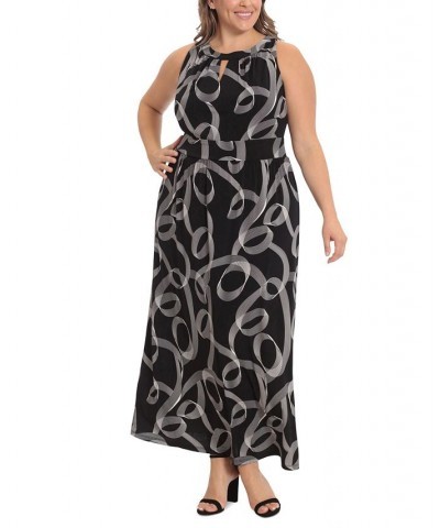 Plus Size Halter Keyhole Printed Maxi Dress Black $54.50 Dresses