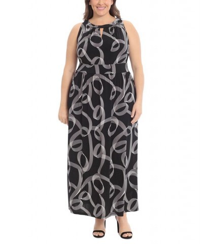 Plus Size Halter Keyhole Printed Maxi Dress Black $54.50 Dresses