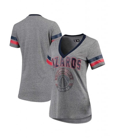 Women's Gray and Red Washington Wizards Walk Off Crystal Applique Logo V-Neck T-shirt Gray, Red $24.63 Tops