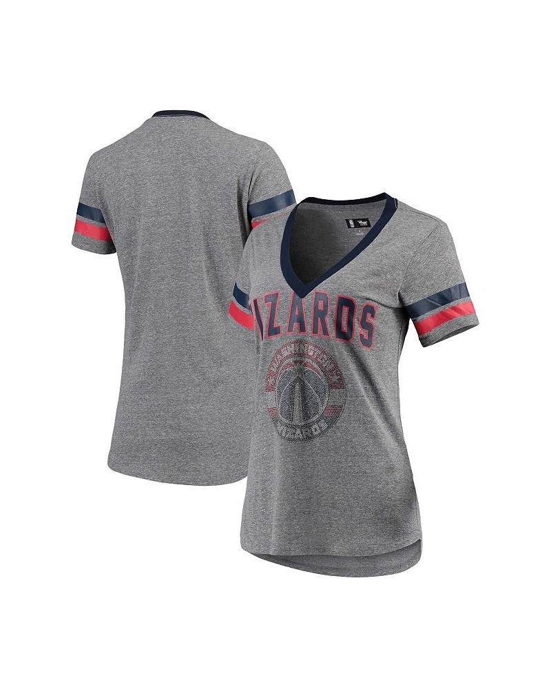 Women's Gray and Red Washington Wizards Walk Off Crystal Applique Logo V-Neck T-shirt Gray, Red $24.63 Tops